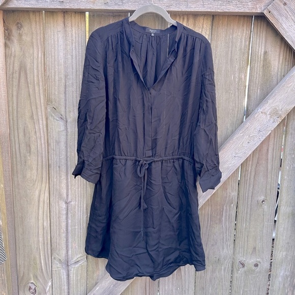 Babaton Aritzia 100% Silk Black Tie Waist Button Front Casual Mini Dress - Picture 1 of 7